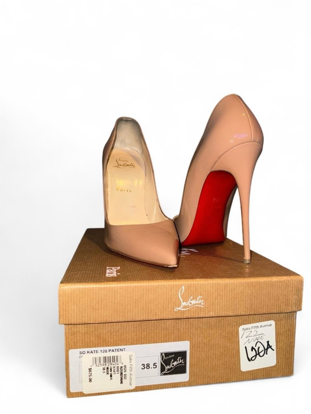 Christian Louboutin So Kate 120 Patent Pump in Blush Nude with Red Sole